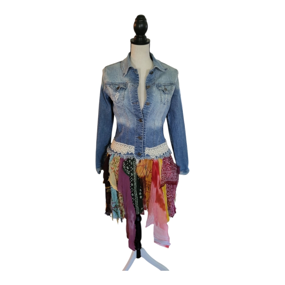 Cello Upcycled Boho One Of A Kind Jean Jacket Womens Size M